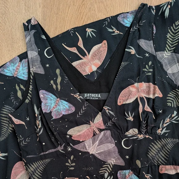 Disturbia Black Dress with Pastel Butterfly & Moth Motif - Picture 2 of 6